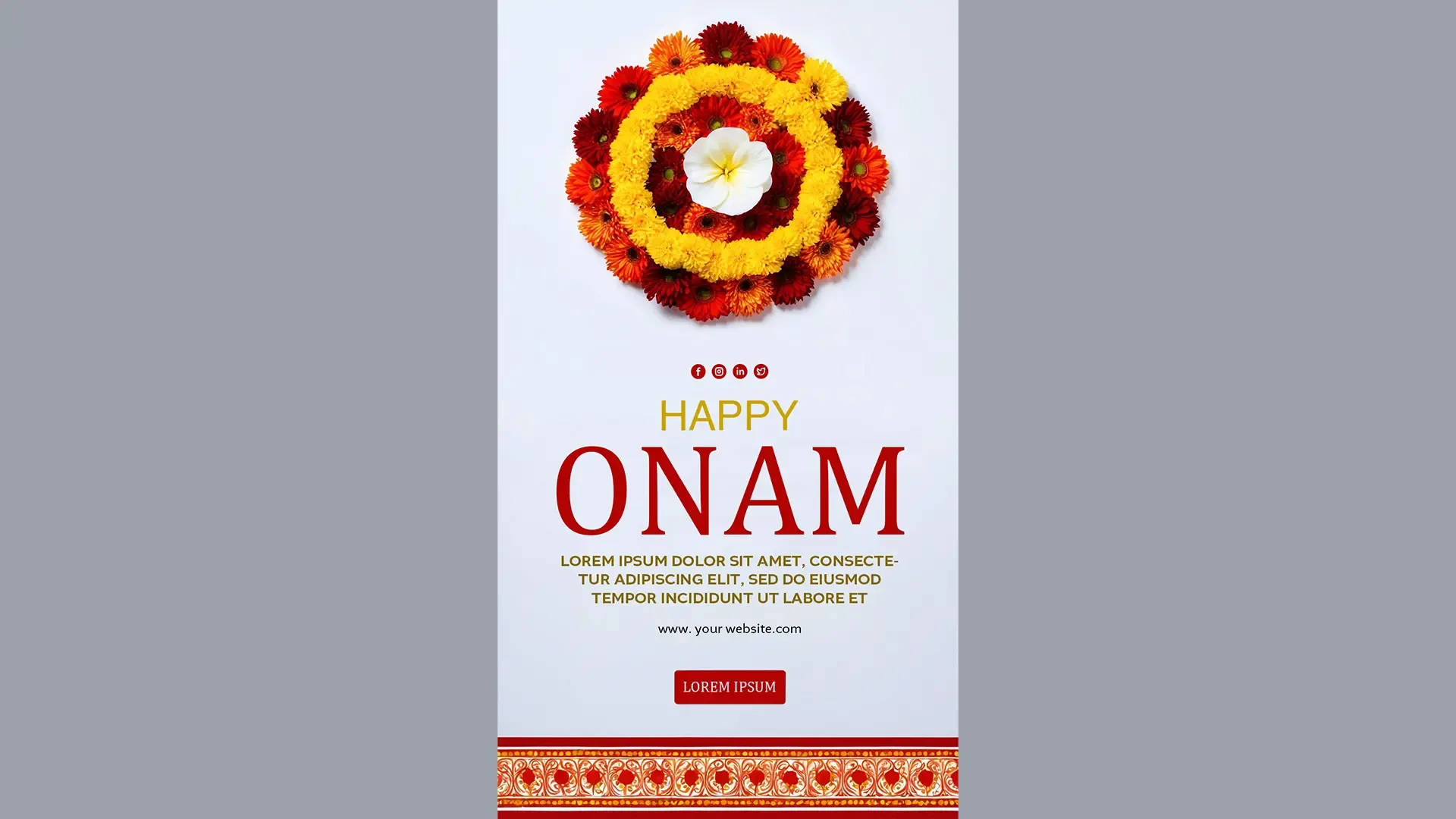 Minimalist Onam Wishes Card Featuring Flower Rangoli for Instagram Story image